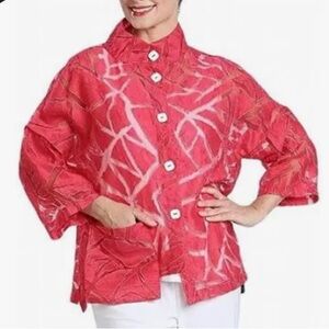 I.C. by Connie K Red Geometric Mesh Relaxed fit Jacket Abstract asymmetrical